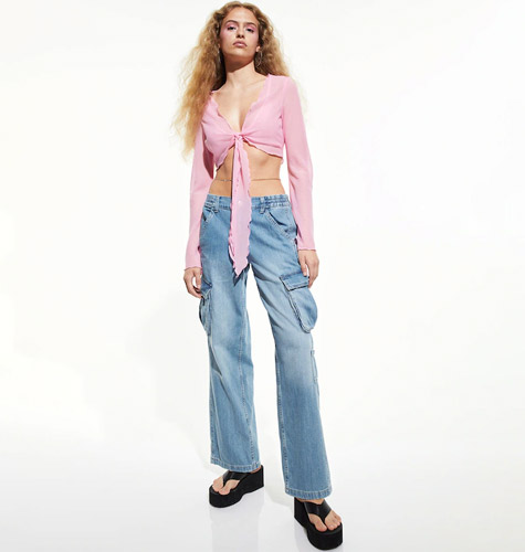 Women Blue Low Waist Cargo Jeans